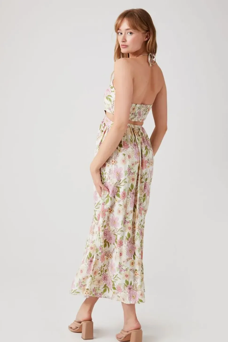 Floral Cutout Halter Midi Dress
