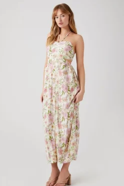 Floral Cutout Halter Midi Dress