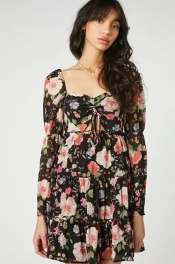 Floral Cutout Tiered Mini Dress