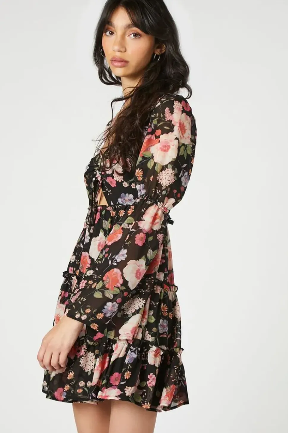 Floral Cutout Tiered Mini Dress
