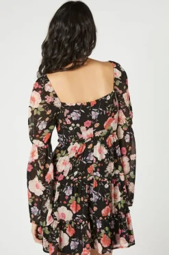 Floral Cutout Tiered Mini Dress