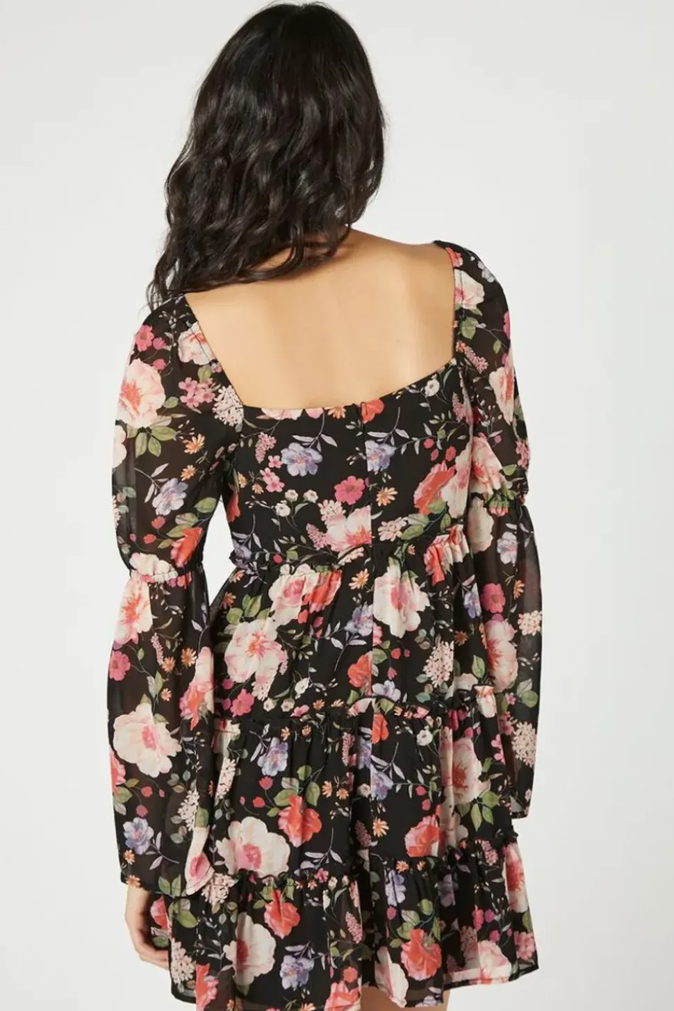 Floral Cutout Tiered Mini Dress