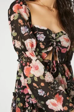 Floral Cutout Tiered Mini Dress