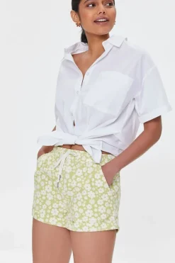 Floral Drawstring Twill Shorts