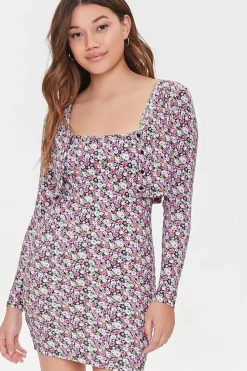 Floral Dress & Cardigan Sweater Set