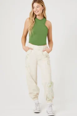 Floral Embroidered Cargo Joggers