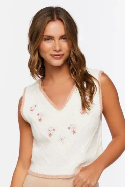 Floral Embroidered Sweater Vest