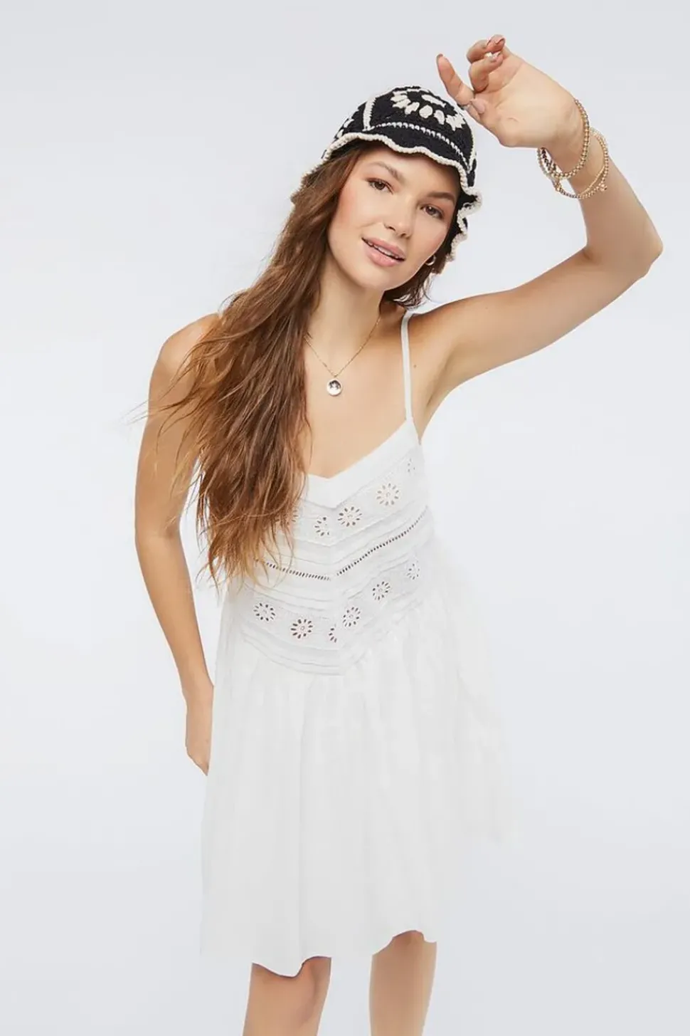 Floral Eyelet Cami Mini Dress