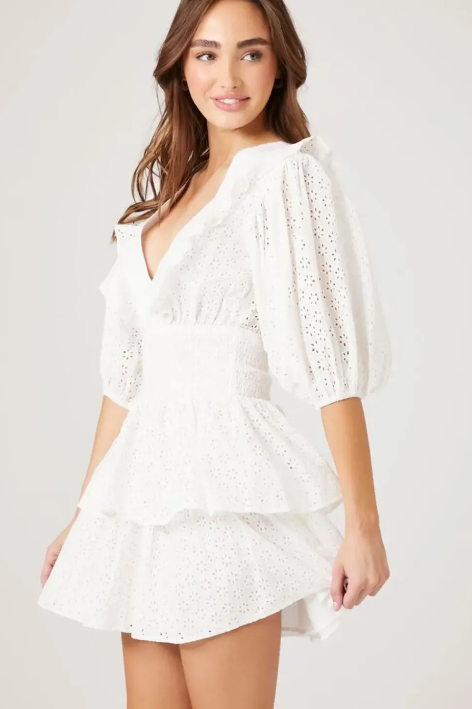 Floral Eyelet Flounce Mini Dress