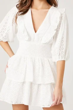 Floral Eyelet Flounce Mini Dress