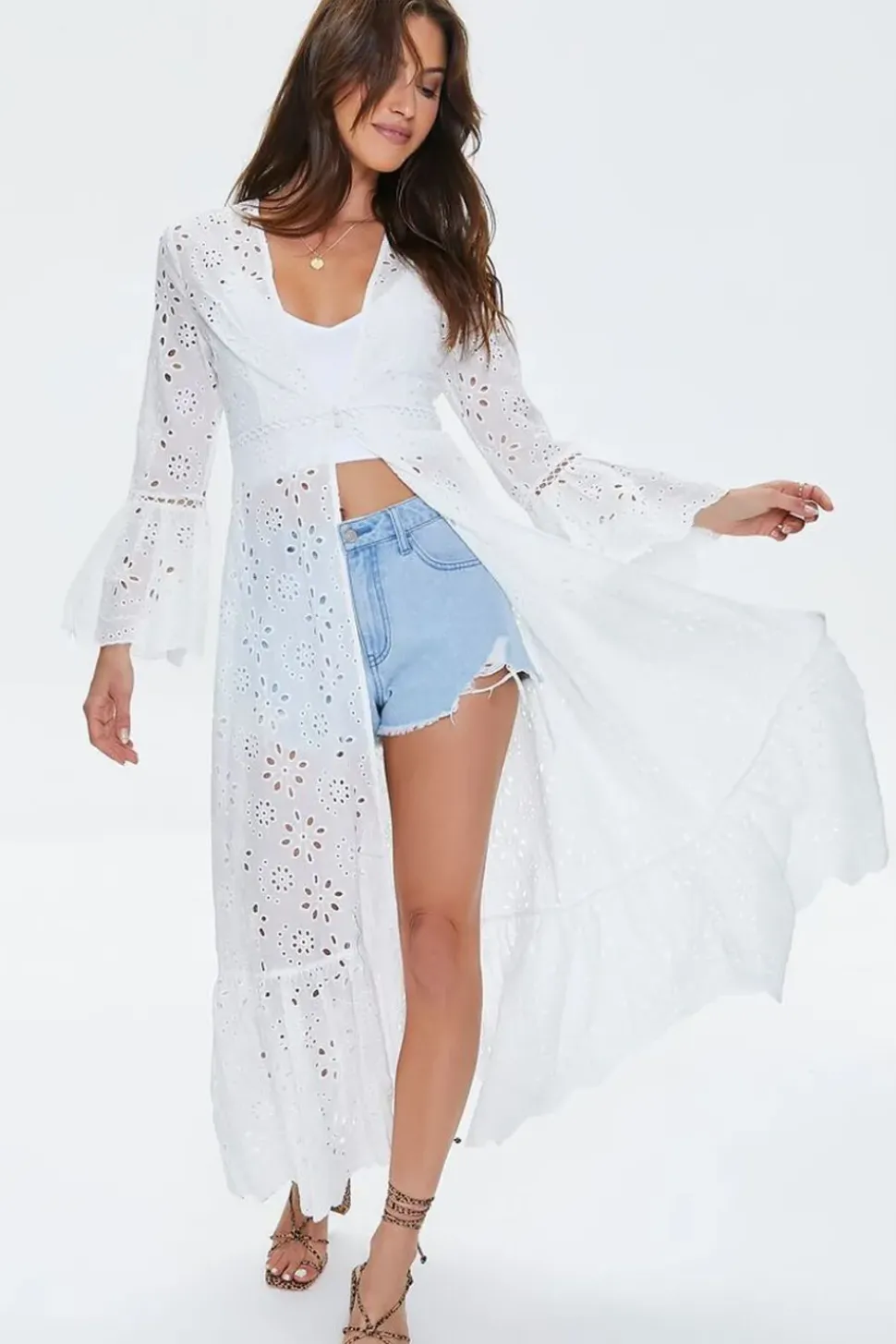 Floral Eyelet Lace Duster Kimono