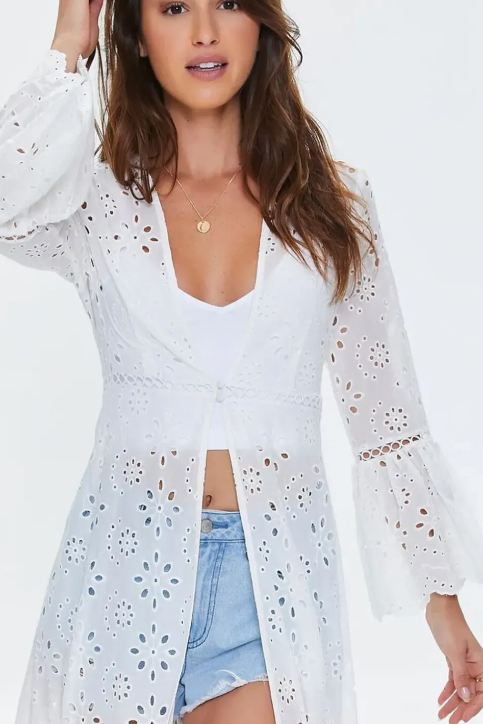Floral Eyelet Lace Duster Kimono