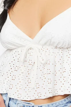 Floral Eyelet Puff-Sleeve Crop Top
