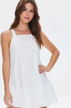 Floral Eyelet Tie-Back Mini Dress