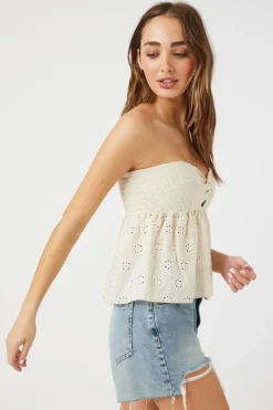 Floral Eyelet Twisted Strapless Top