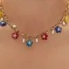 Floral & Faux Pearl Chain Necklace