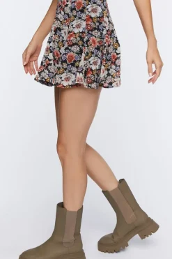 Floral Flounce Mini Skirt
