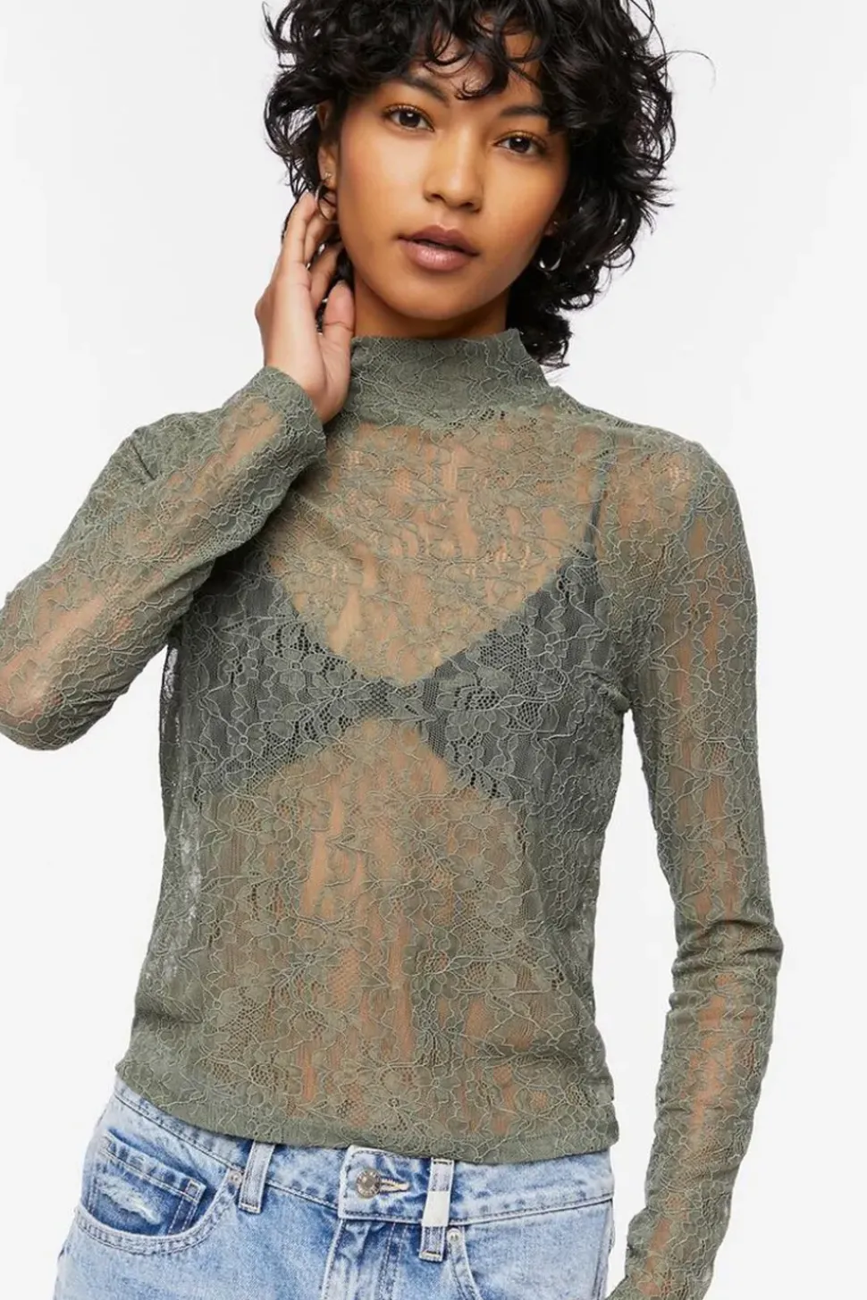 Floral Lace Mock Neck Top