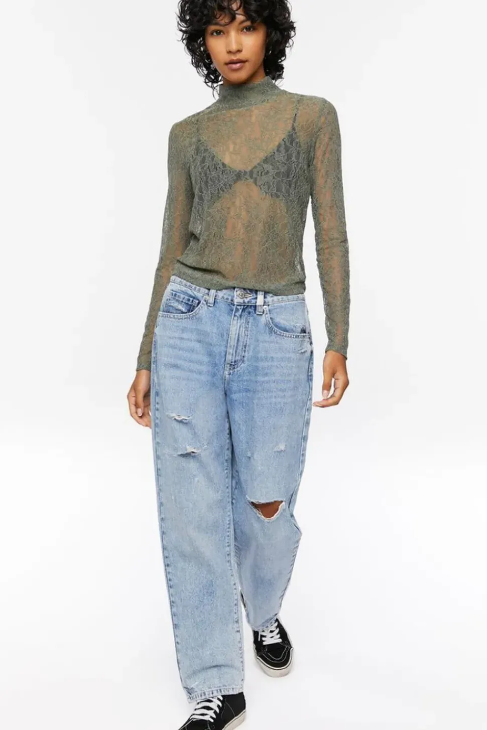 Floral Lace Mock Neck Top