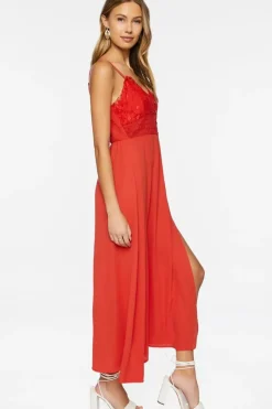 Floral Lace Slit Midi Dress