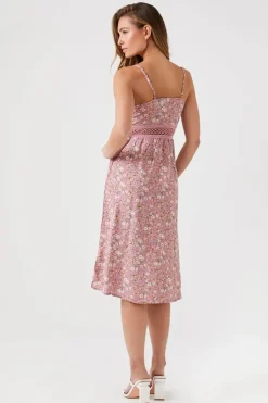 Floral Lattice-Cutout Midi Dress