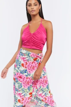 Floral Midi Mock Wrap Skirt