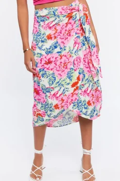 Floral Midi Mock Wrap Skirt