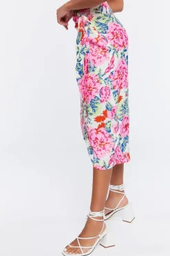 Floral Midi Mock Wrap Skirt