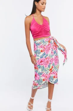 Floral Midi Mock Wrap Skirt