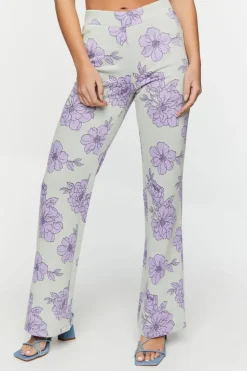Floral Mid-Rise Flare Pants