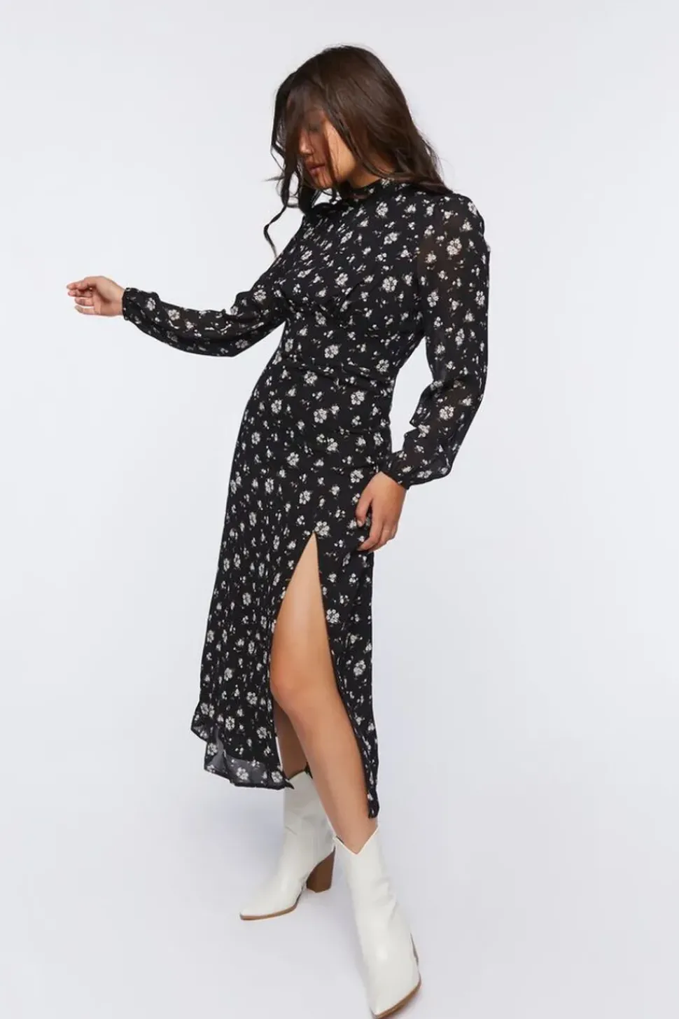 Floral Open-Back Midi Dress