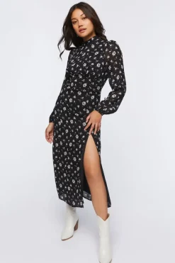 Floral Open-Back Midi Dress