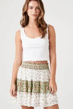 Floral Patchwork Tiered Mini Skirt