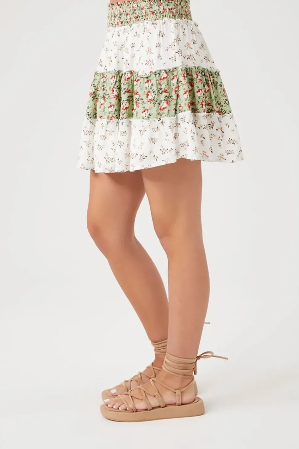 Floral Patchwork Tiered Mini Skirt