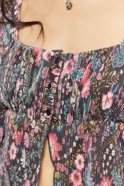 Floral Plisse Split-Front Top