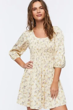 Floral Print Babydoll Mini Dress