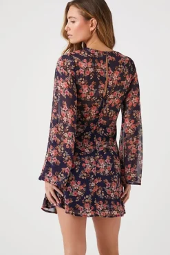 Floral Print Bell-Sleeve Mini Dress
