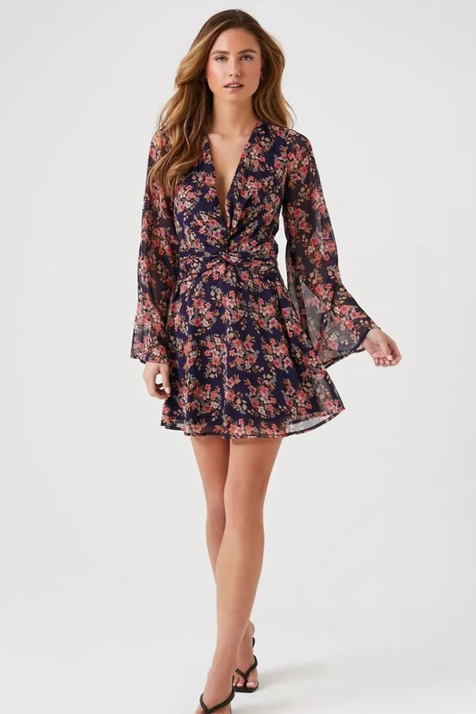 Floral Print Bell-Sleeve Mini Dress