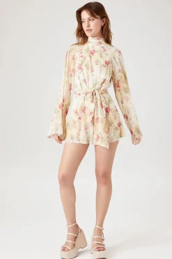 Floral Print Bell-Sleeve Romper