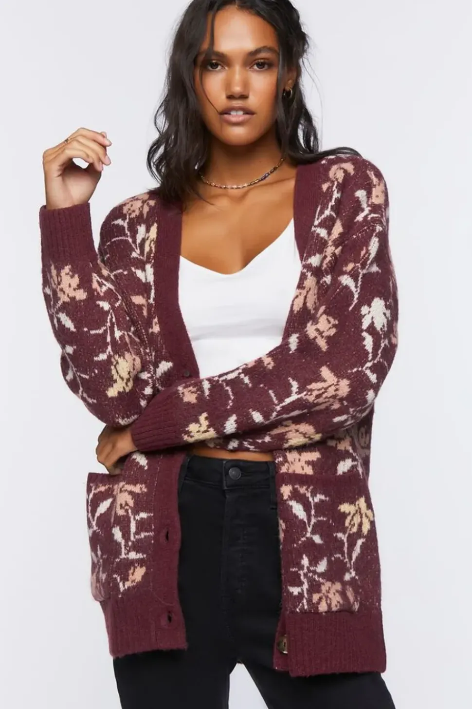 Floral Print Cardigan Sweater