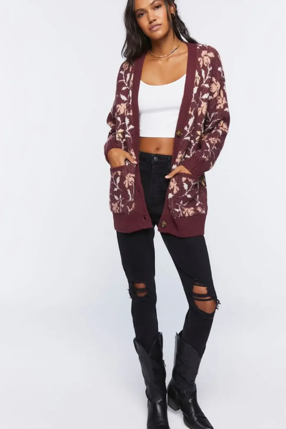 Floral Print Cardigan Sweater