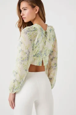 Floral Print Chiffon Crop Top
