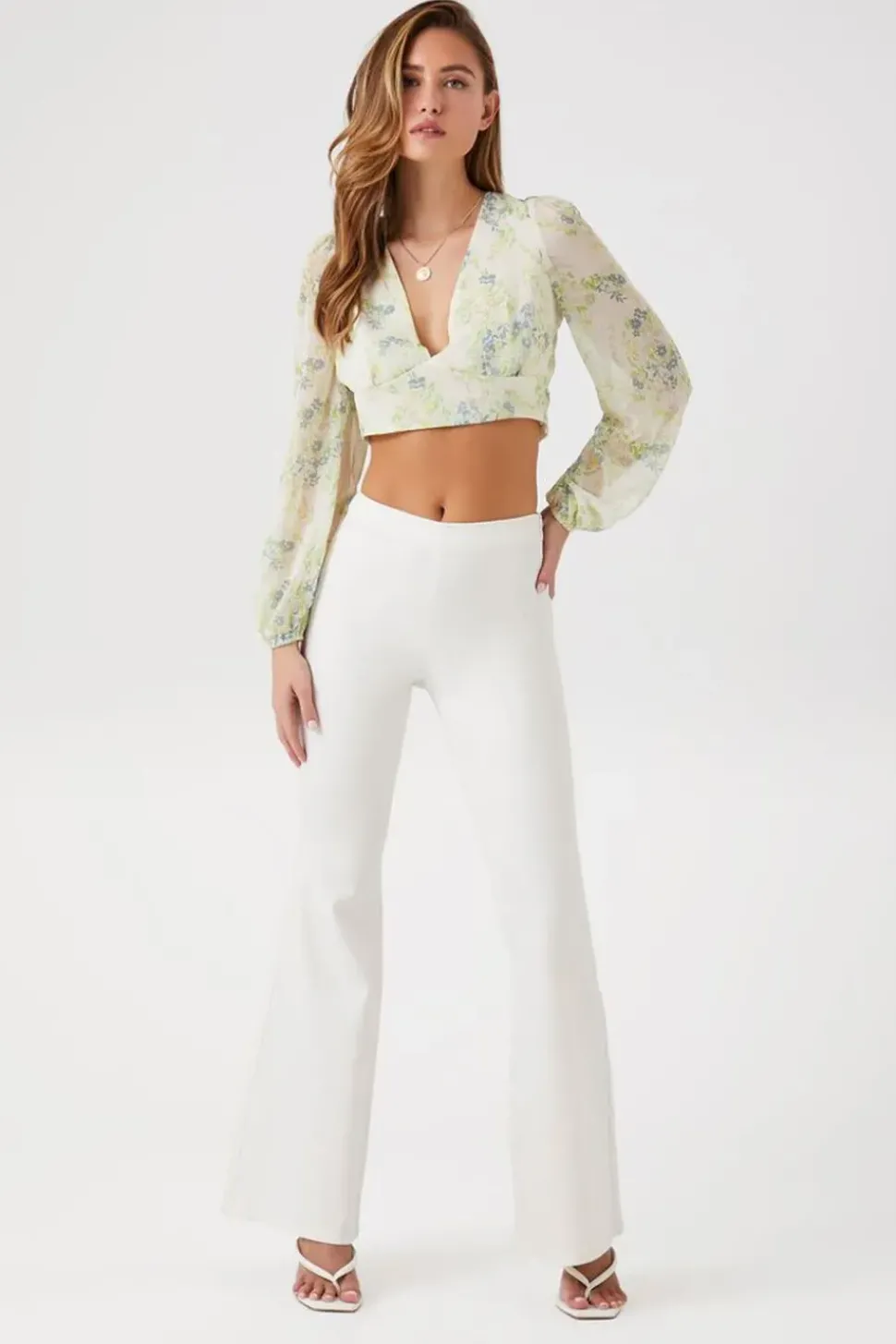 Floral Print Chiffon Crop Top