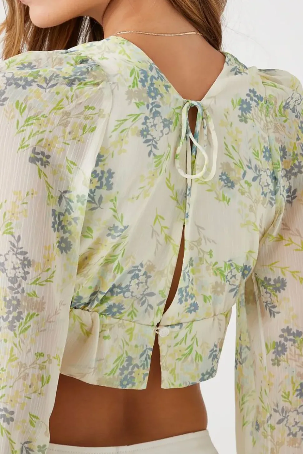 Floral Print Chiffon Crop Top