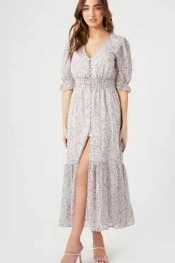 Floral Print Chiffon Midi Dress