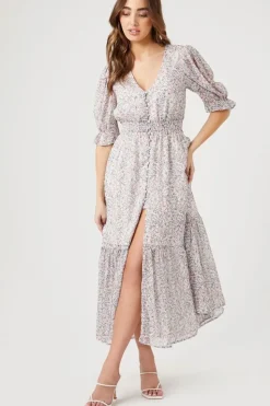 Floral Print Chiffon Midi Dress