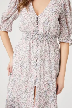 Floral Print Chiffon Midi Dress