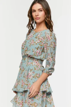 Floral Print Chiffon Mini Dress