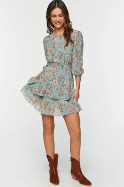 Floral Print Chiffon Mini Dress