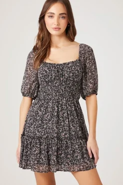 Floral Print Chiffon Mini Dress